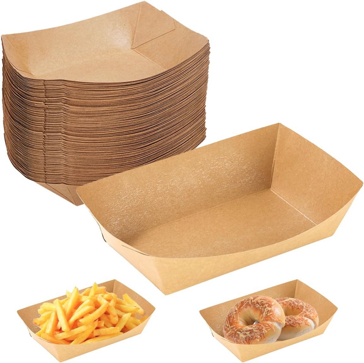 Kraft Kartonnen Trays 50 Stuks - Duurzame Snack Schalen voor Frietjes en Snacks - 16,7x12x5 cm