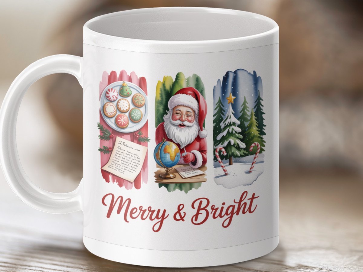 Mok Vrolijk Kerstfeest, Santa, Koekjes, Bos Kerst Mug, Kerstcadeau, Kerst decoratie mok