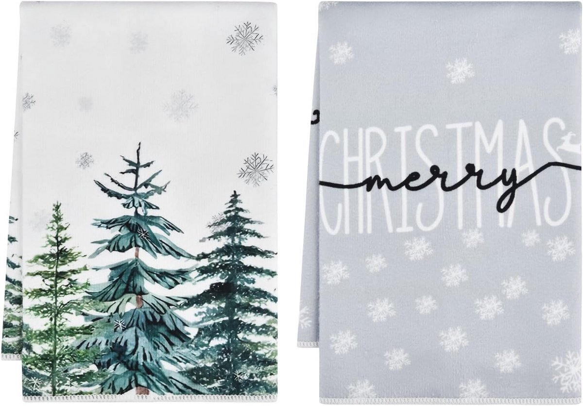 Set van 2 Kerst Keukendoeken Met Sneeuwvlokken Design - 40x60 cm Microvezel Absorberend