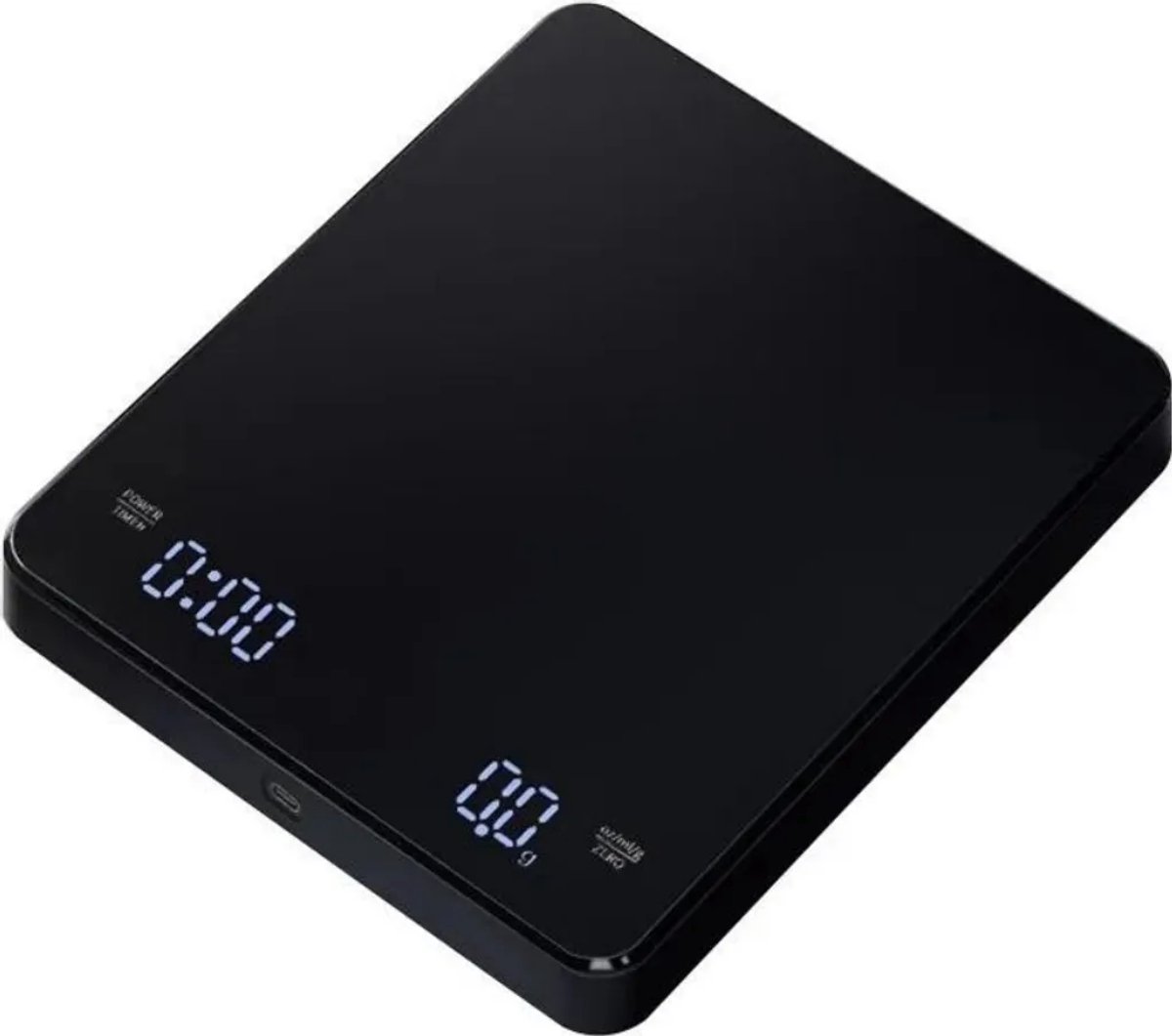 Koffieweegschaal met timer, oplaadbaar via USB, hoge nauwkeurigheid 0,1 g/3 kg.