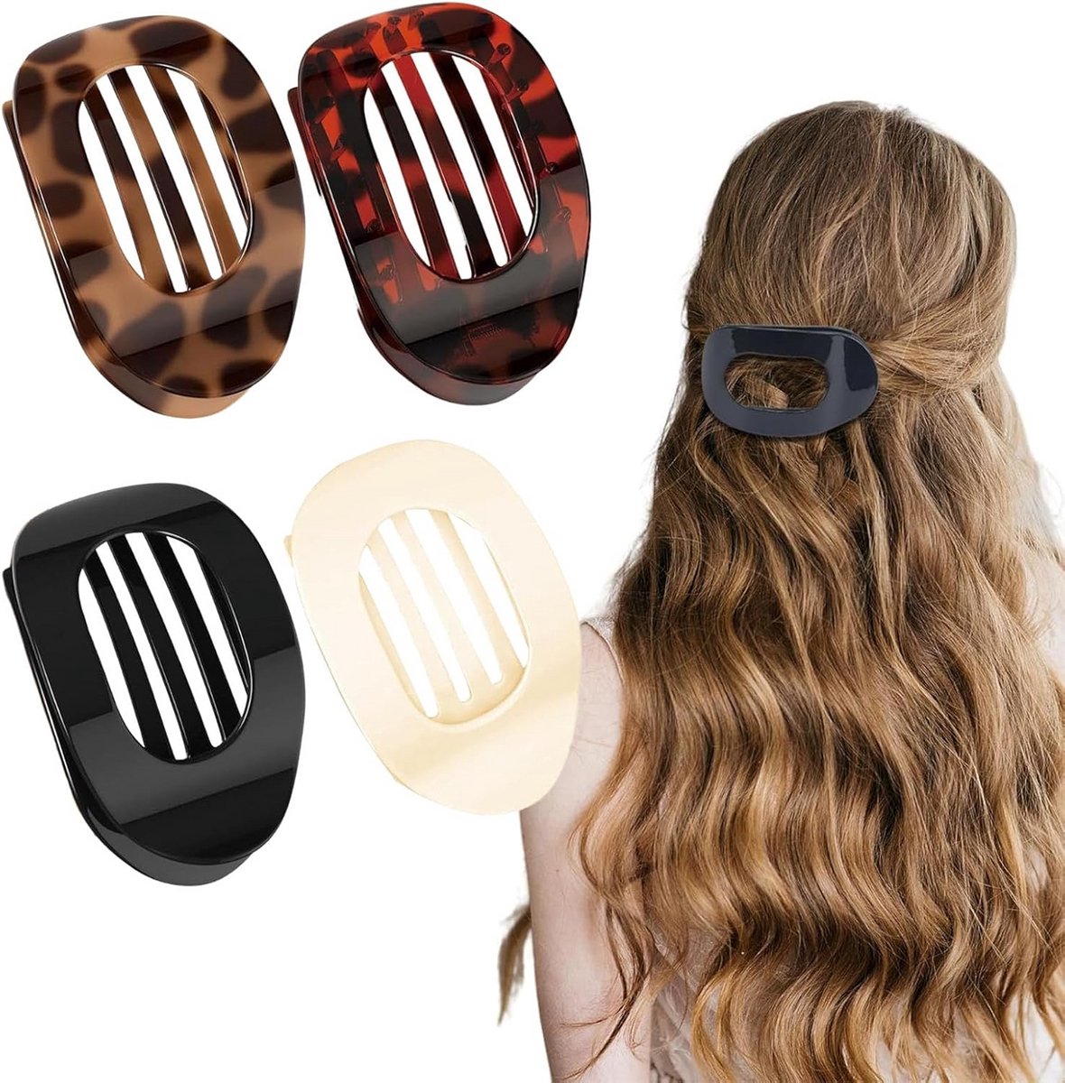 4-delige Set Platte Haarclips voor Vrouwen - Sterke Grip - Geschikt voor Dun en Dik Haar