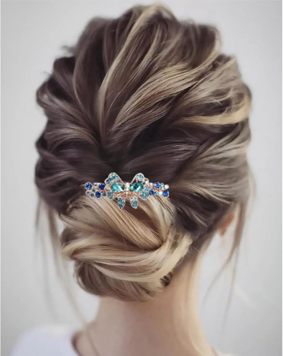 Luxe Haarspeld met Blauwe Kristallen Bloemen - Bruiloft & Feest Accessoire