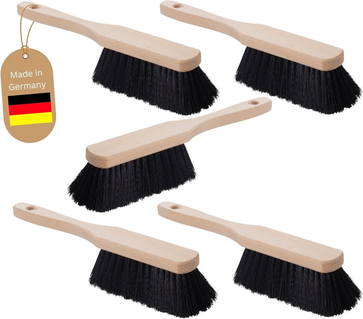 Set van 5 Handvegers met Houten Beugel en Zachte Kunstharen