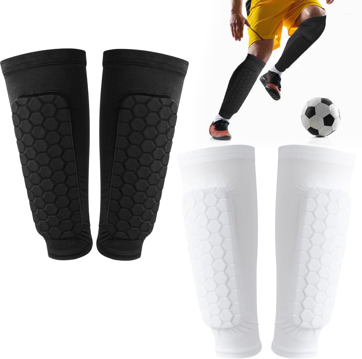 IMPERATORIS® Scheenbeschermers Voetbal - Scheenlapjes - Harde Kap met Foam - Met Enkelbescherming en Klittenband - Voor Training - 2 Paar - Zwart/Wit