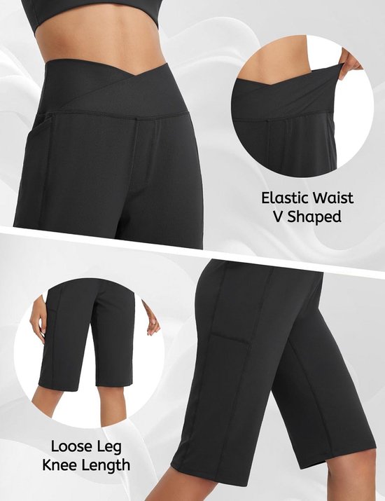 Dames Bermuda Short voor Hardlopen, Yoga en Gym - Lengte tot de Knie met Hoge Taille en Zakken — afbeelding 4