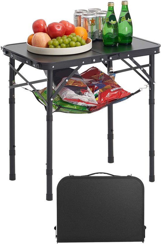 Houten opvouwbare picknicktafel met glazen houder, draagbare kleine strandtafel, 2-in-1 wijnglazen rek en compartiment wijnglazen rek voor buiten, tuin, camping, reizen