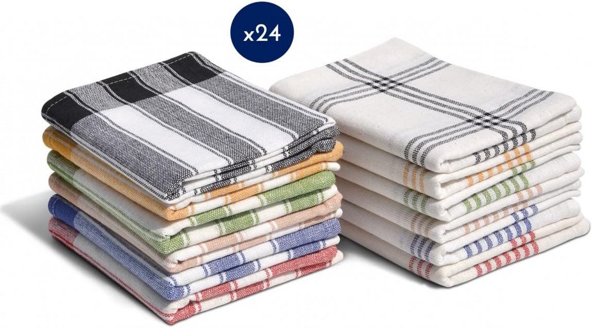 Set van 24 Keukendoeken - 100% Katoen - Absorberend & Sneldrogend - Diverse Kleuren - 50x70 cm