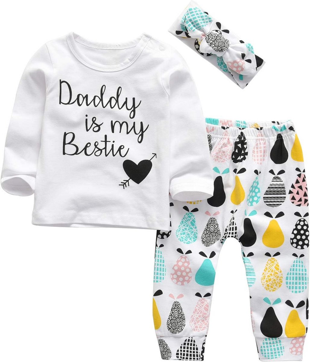 Set van 3 Baby Meisje Kleding Lange Mouw Set met Bloemenbroek