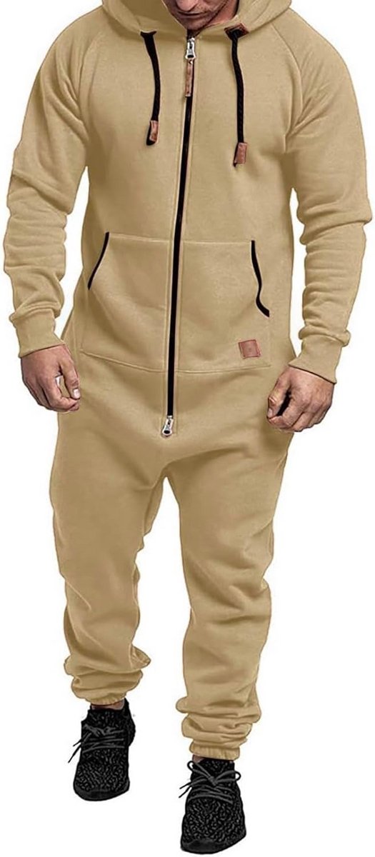 Heren Fleece Jumpsuit met Capuchon voor Heren, Warme Pyjama Heren