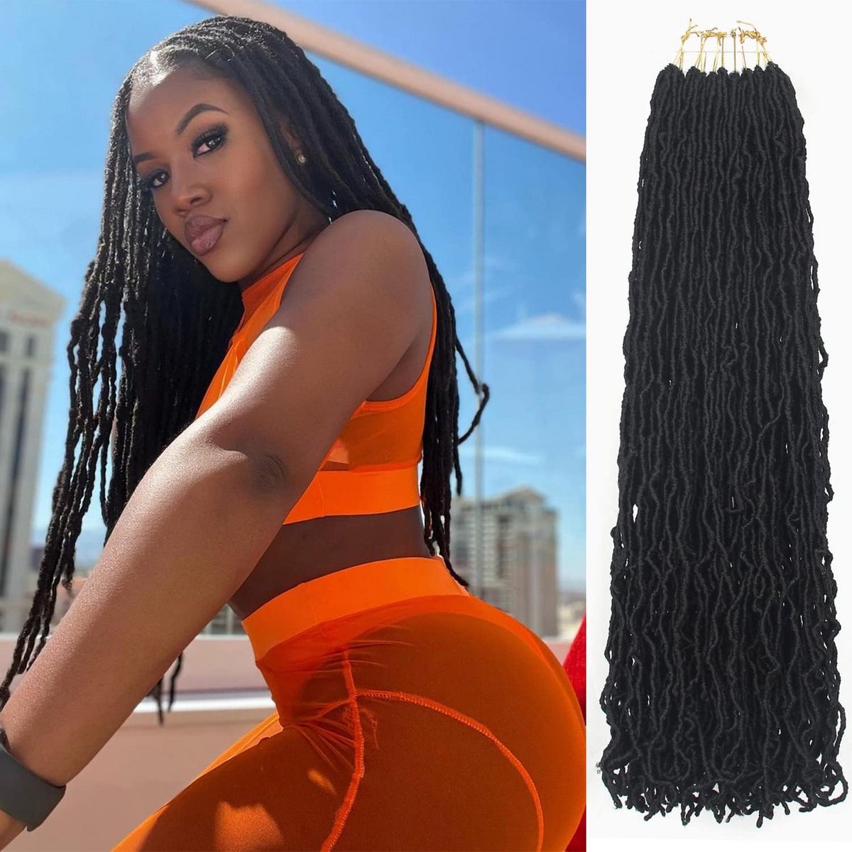 Gehaakt Vlechtwerk Haar Extensies 50 cm Zwart Natuurlijke Golf Distressed Locs