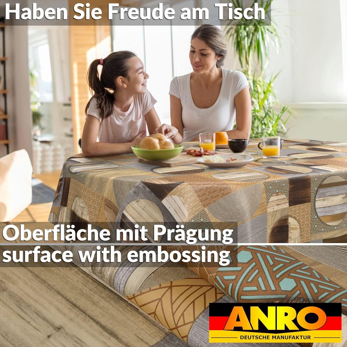 Wasbare Tafelkleed Ovale Houtlook Patchwork Hout Bescherming