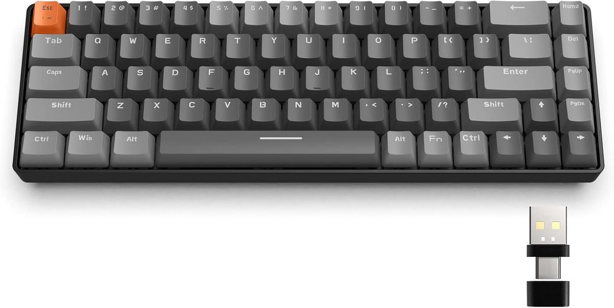 60% Compact Mechanisch Gaming Toetsenbord - 68 Toetsen Draadloos met Dual Mode Ontvanger