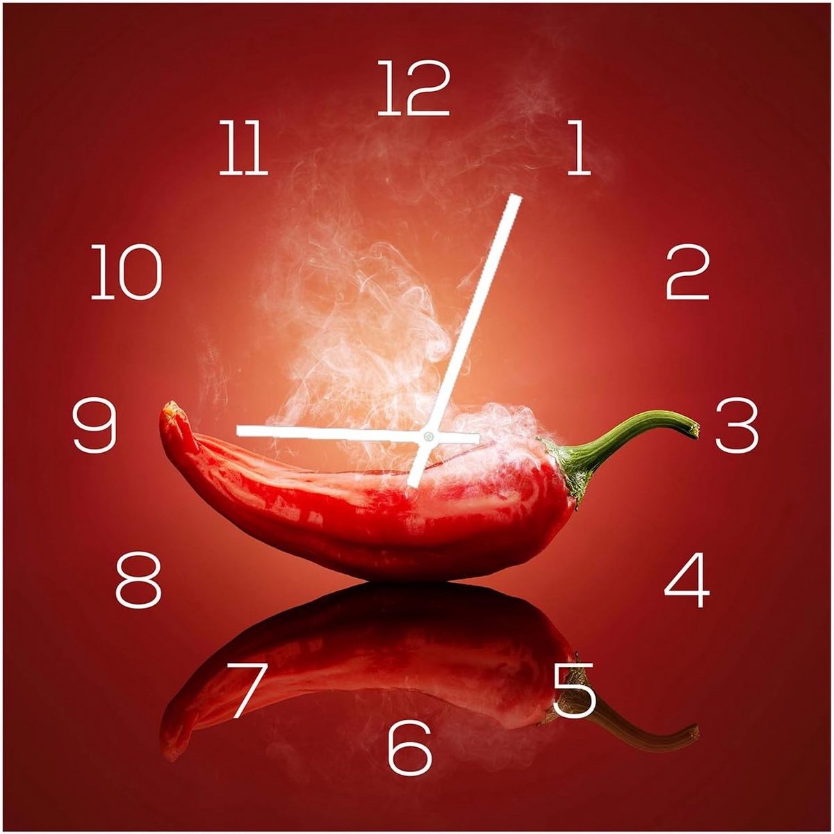 Keukenklok Chili Peperoni 30x30cm - Wandklok van Aluminium Dibond voor Horeca en Thuis