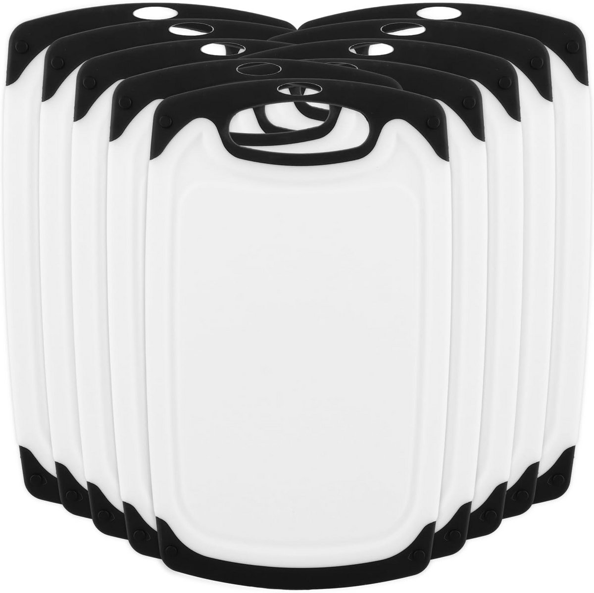 8-delige Kunststof Snijplank Set Zwart met Sapgroef & Antislip - 25x15 cm