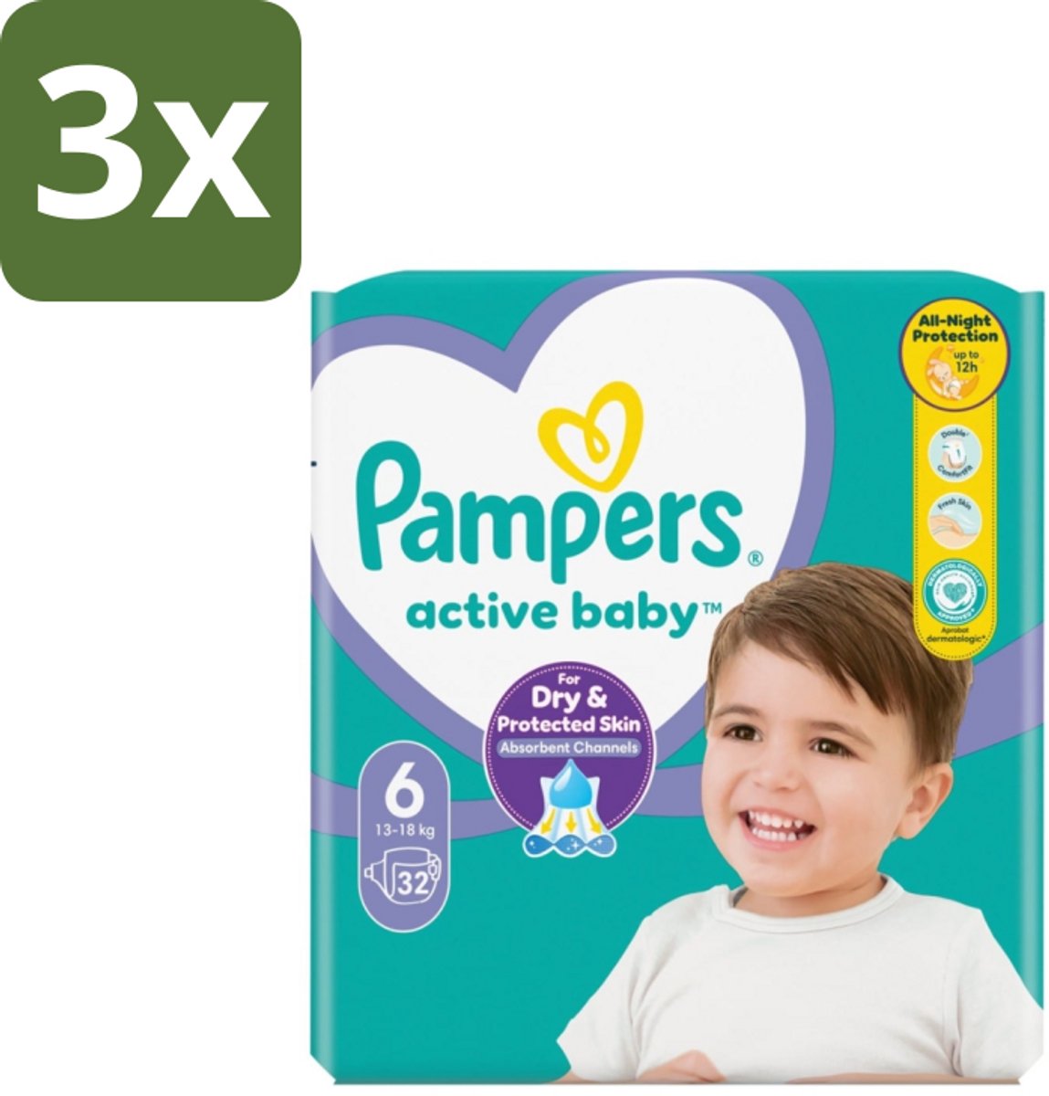3 x Pampers – Luiers – Active Baby Maat 6 – 32 Luiers - Baby Luiers - Bescherming Tegen Doorlekken - Bewegingsvrijheid - Comfort - Droogheid