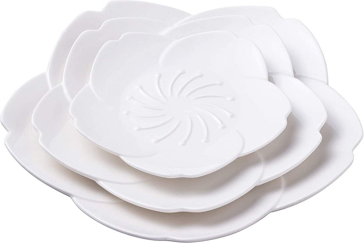 Set van 3 Keramische Serveerborden in Kersenbloesem Vorm - Wit Servies