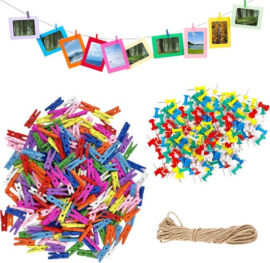 LIFKOME 50 Stuks Houten Push Pins Met Clips – Multifunctionele Punaises Voor Foto's Op Prikborden, Knutselen En Decoratie