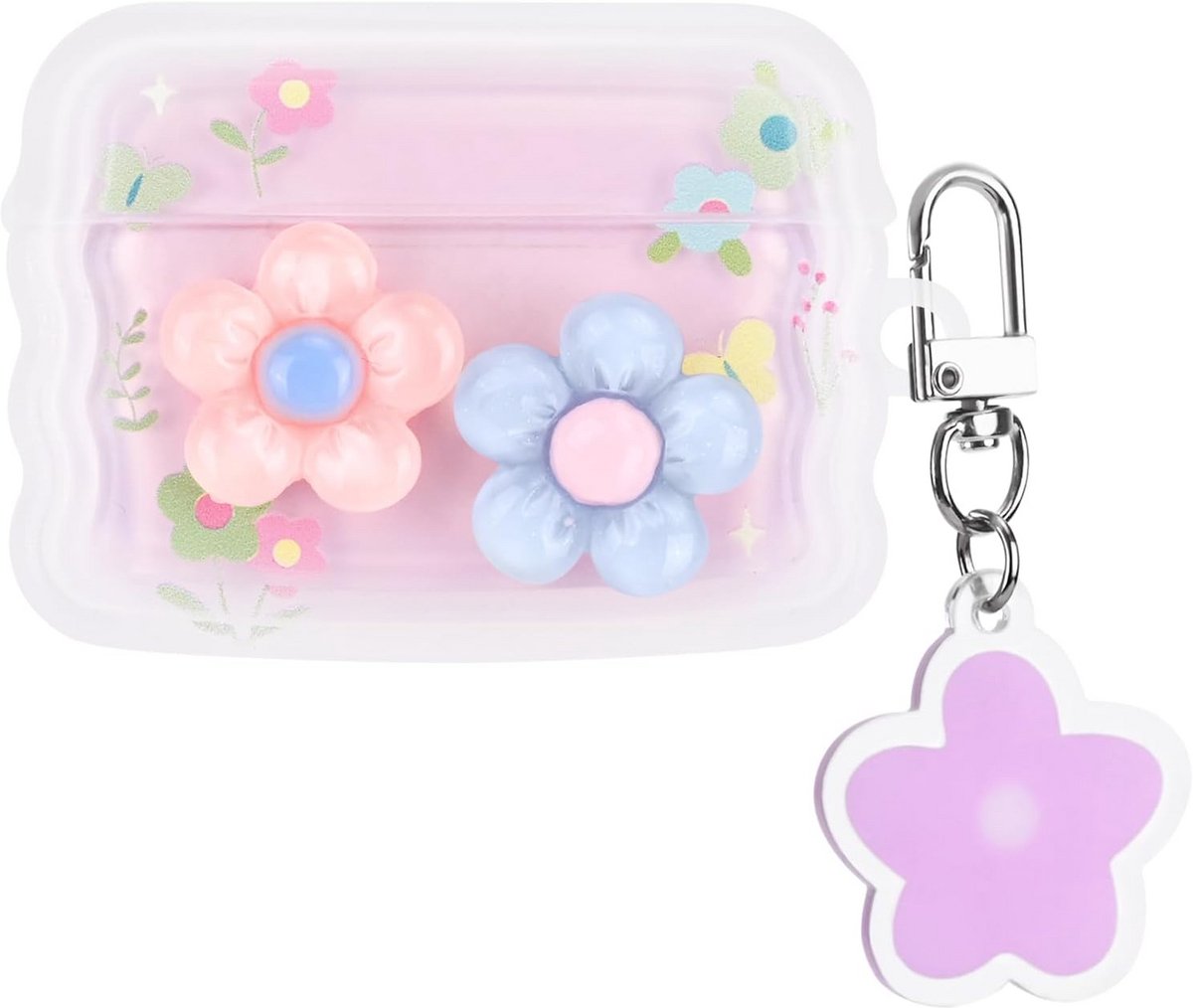 Transparante Oplaadcasehoes voor Airpods Pro 2 met 3D Bloemen en Sleutelhanger