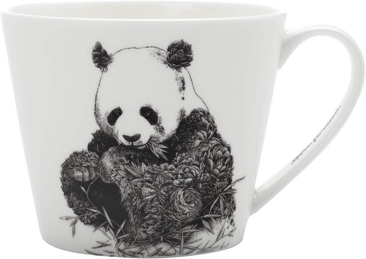 Grote Theemok 450 ml Fijne Bone China Zwart Wit Cadeauverpakking