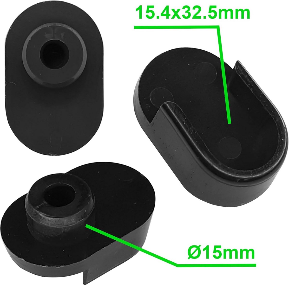 10x Ovale Kledingroedehouders voor Kaststangen - 30x15 mm Zwart