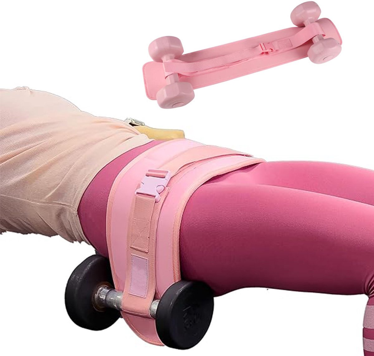 Heupbrug trainingsriem - Dumbbell heupbrug riem - Geavanceerd, dikker en breder, geschikt voor dumbbells, kettlebells of gewichtsschijven, antislip kussentje, geschikt voor sportschool of thuisworkouts (2 roze riemen) – foto 2