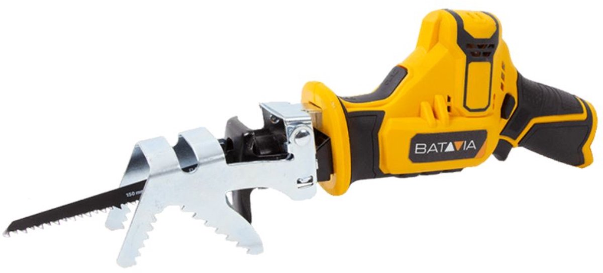 Batavia Accu 12V reciprozaag - Excl. Accu en Oplader - 2700 RPM - Max. zaagcapaciteit hout 80mm, metaal 3mm - Slaglengte 20mm - Variabele slagsnelheid - Fixxpack