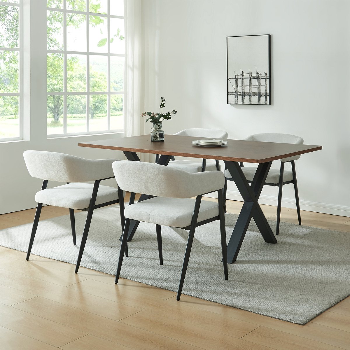 en.casa Eetkamerstoel Kohlmand set van 4 lichtgrijs en zwart [en.casa]