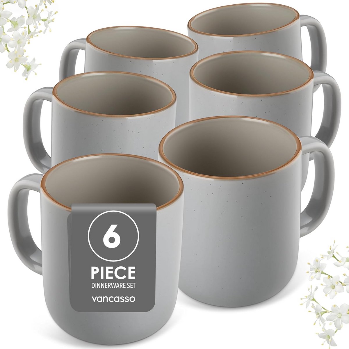 Set van 6 keramische mokken 480 ml - grijs - magnetron- en vaatwasmachinebestendig