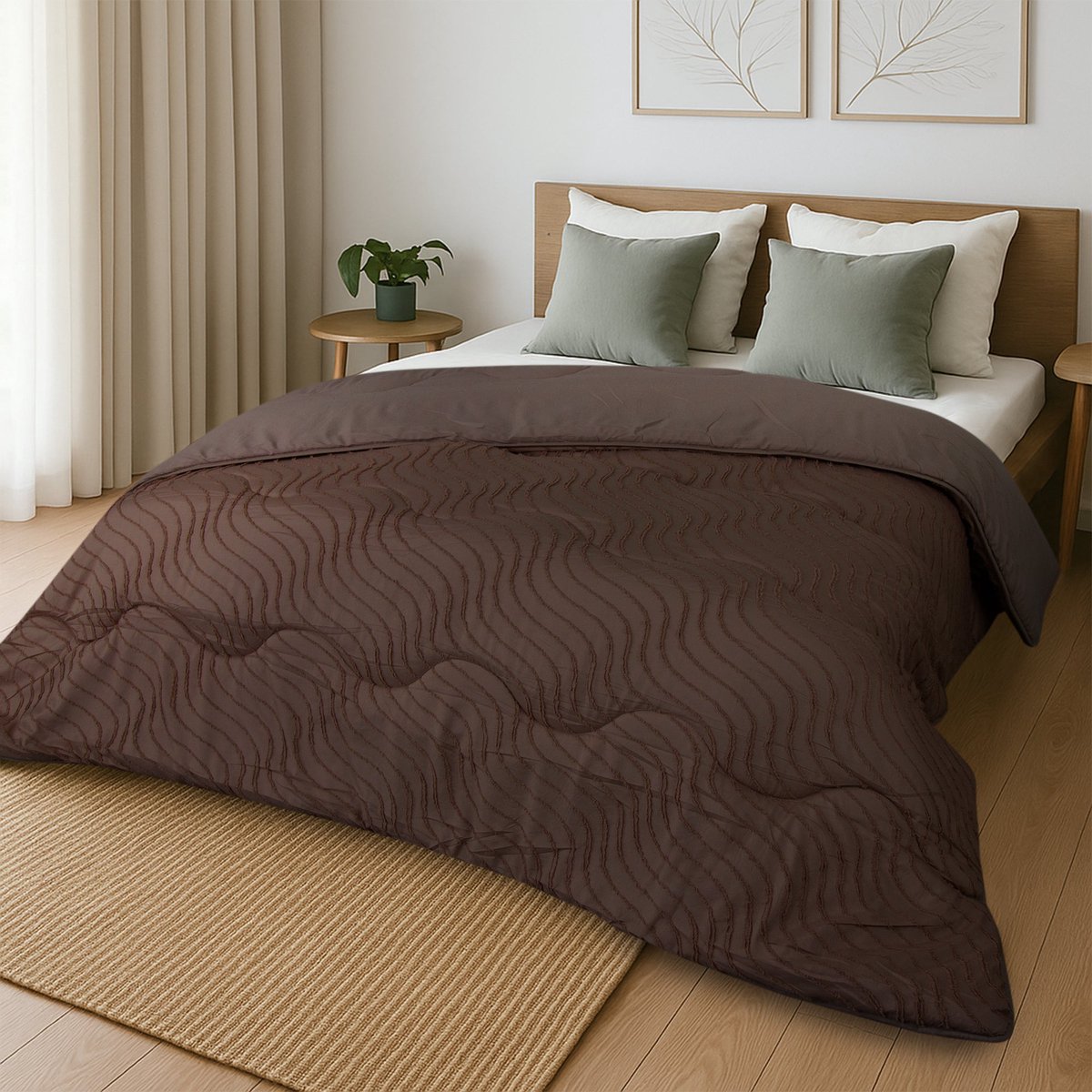 All-in One Lazy Tufted Waves Dekbed Bruin - Dekbed voor het hele jaar 240 x 200 cm