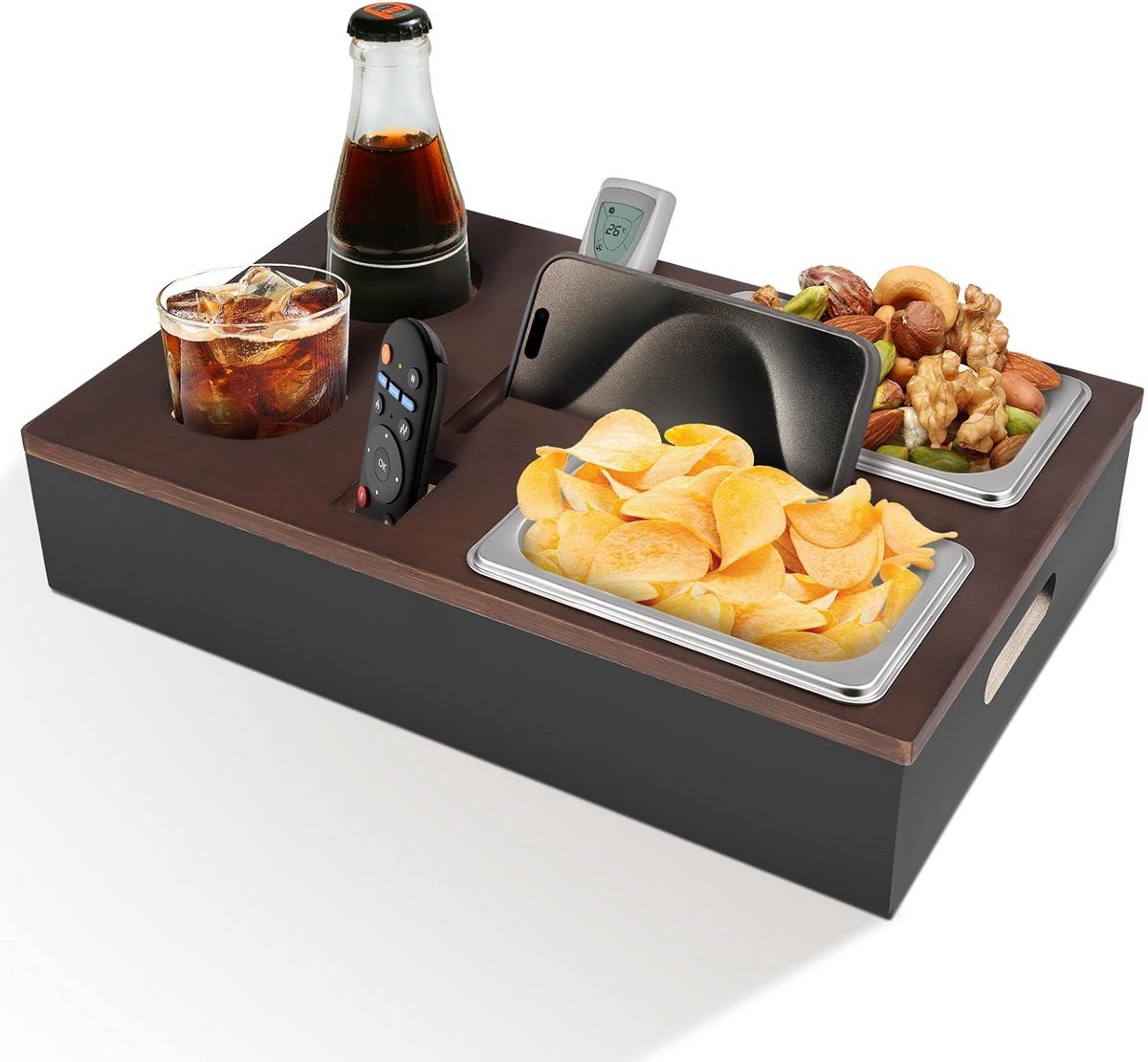 Bamboo Snack Box met Wijnglas Houder en 2 Snavschaaltjes