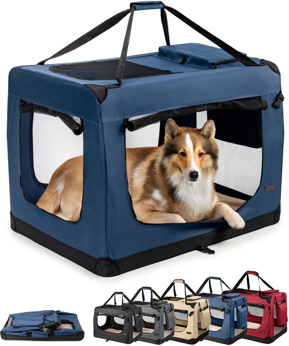 lionto transportbox, opvouwbaar, stevig & met kussen, 90x61x65 cm donkerblauw