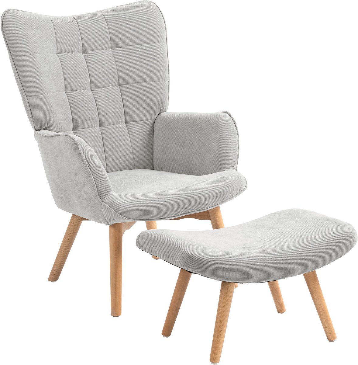 Merax Relaxstoel Met Hocker – Gestoffeerde Loungestoel – Fluwelen Stof – Armstoel Met Hout