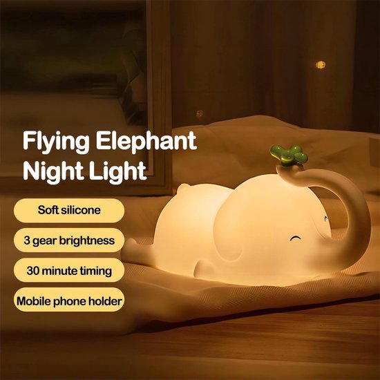 Olifant Nachtlampje - Babykamer Verlichting - Dimbare Slaaplamp - USB Oplaadbaar - Telefoonhouder - Veilig Siliconen van Olifant — afbeelding 5
