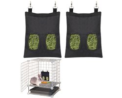 2 stuks - Hooivoerzak - Konijn Hooivoerzak - Textiel Hooi-Voerhouder Voor Cavia En Knaagdieren - Hangende voerzak - Hooiopbergzak - Makkelijk schoon te maken - Geschikt voor konijnen, chinchilla's en hamsters - Zwart - 25*30 cm - Geen hooi