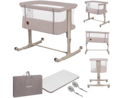 Lionelo Aurora 3in1 Co-sleeper - Babybedje tot 9 kg - Meegroeibed - 4 wielen met rem - Campingbedje – Verstelbare Hoogte – Ademend Gaas – Inclusief Matras & Transporttas – Afneembare Bekleding