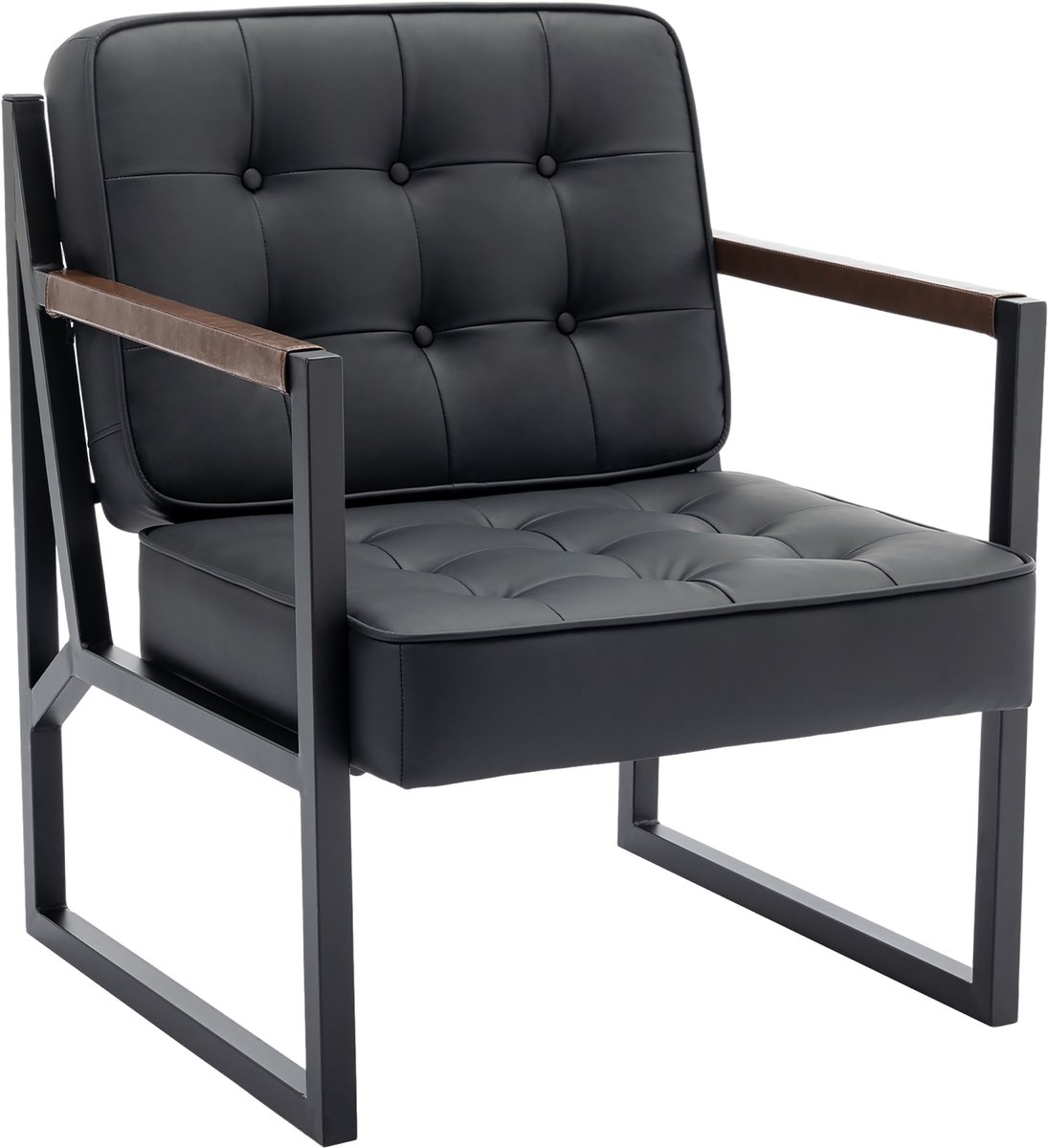 COLAMY - Accentstoel - Comfortabel - Fauteuil - Midden van de eeuw - Modern - Metalen poten - Kunstleren ontvangstfauteuil - Zwart