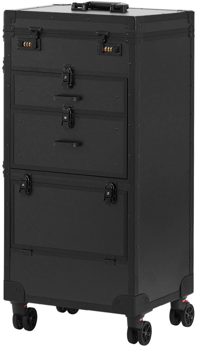 Gabbiano Mobiele Kappersassistent / Barbier & Make-up Artist Trolley V21 Zwart – Professionele Multifunctionele Werkunit op Wielen