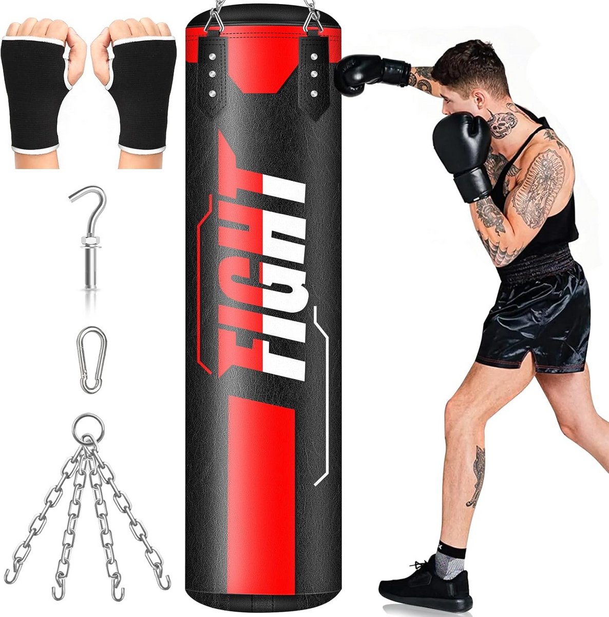 Zware Bokszak 120 cm Leer Set voor Boksen en Vechtsporten