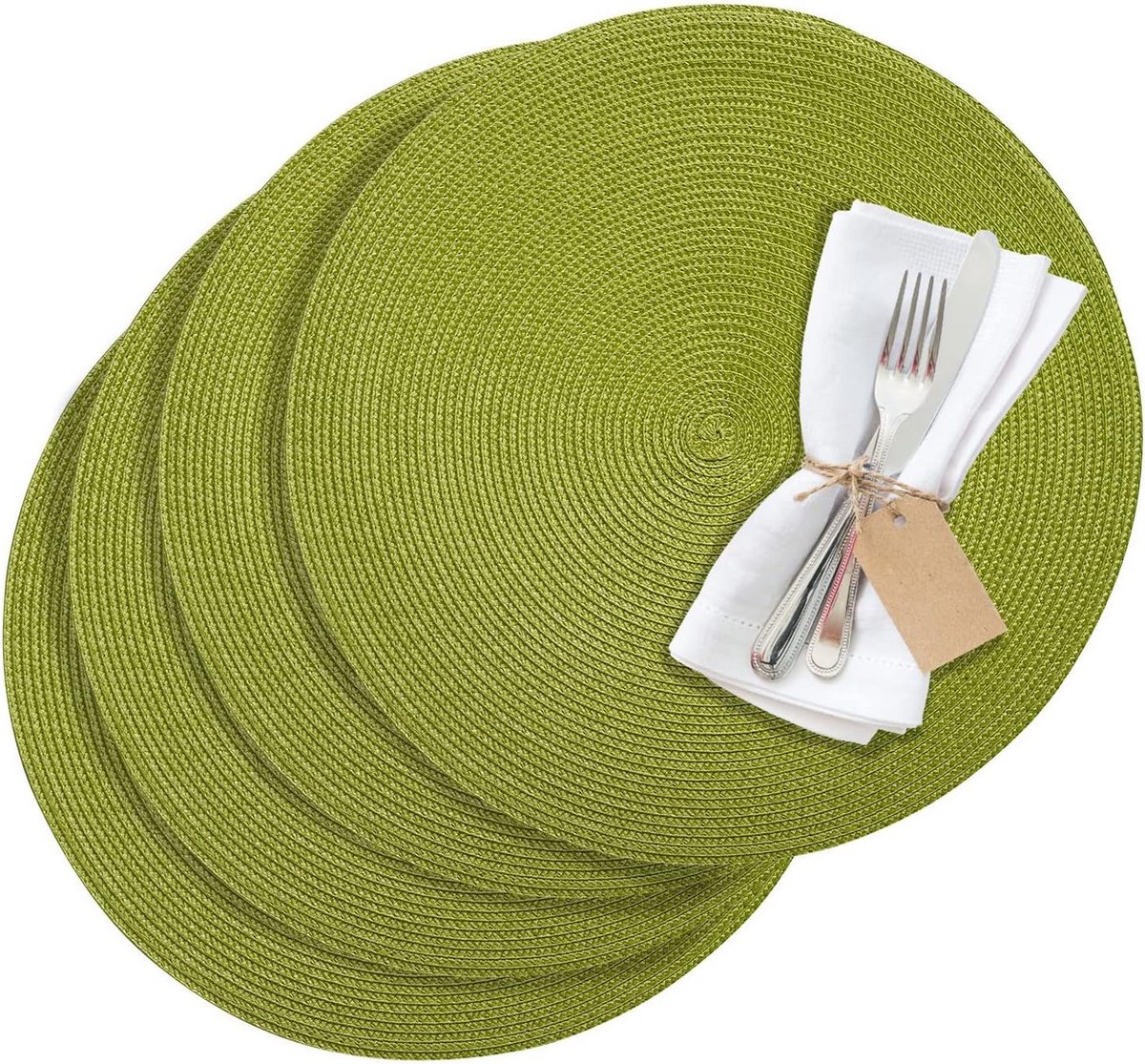 Set van 4 Ronde Placemats Groen Luxe Gevlochten Kunststof Ø 38 cm