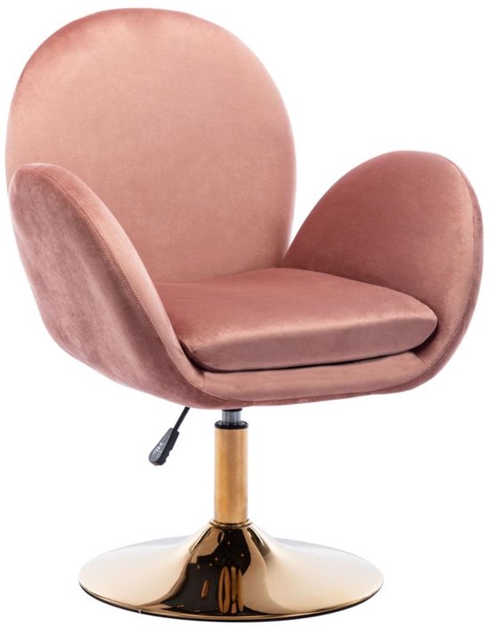Fauteuil Chairus Velvet, fauteuil pivotant moderne à 360°, réglable en hauteur, fauteuil d'appoint, sans roulettes, rose (velours)