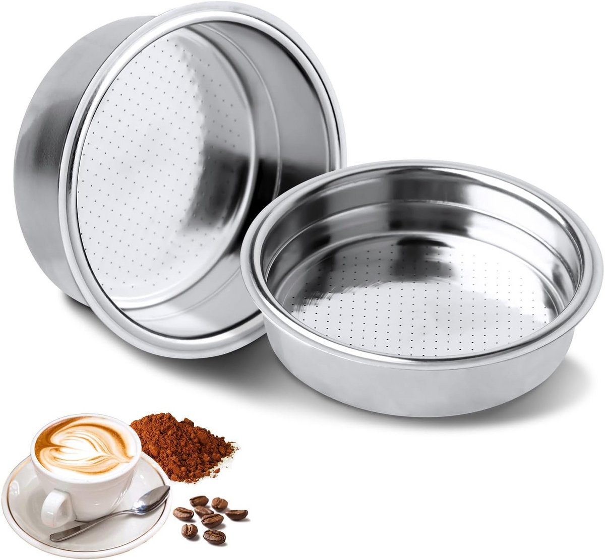 Roestvrijstalen koffiefilter voor 51 mm drukfilter, dubbellaags, 1-2 kopjes
