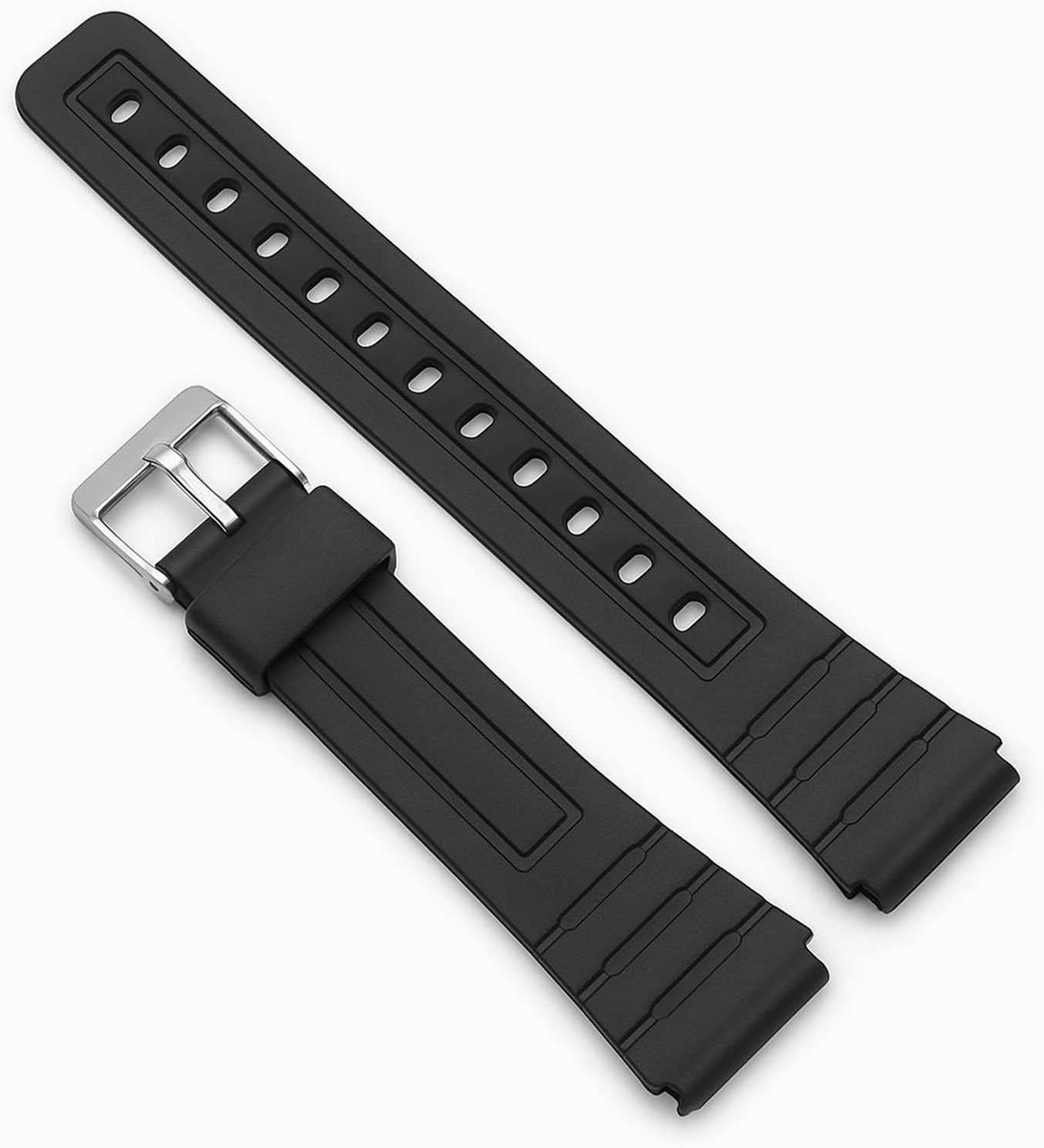 Horlogeband voor Casio F-91W 18mm - Zwart Kunststof met Metalen Sluiting - 2 Montagepinnetjes