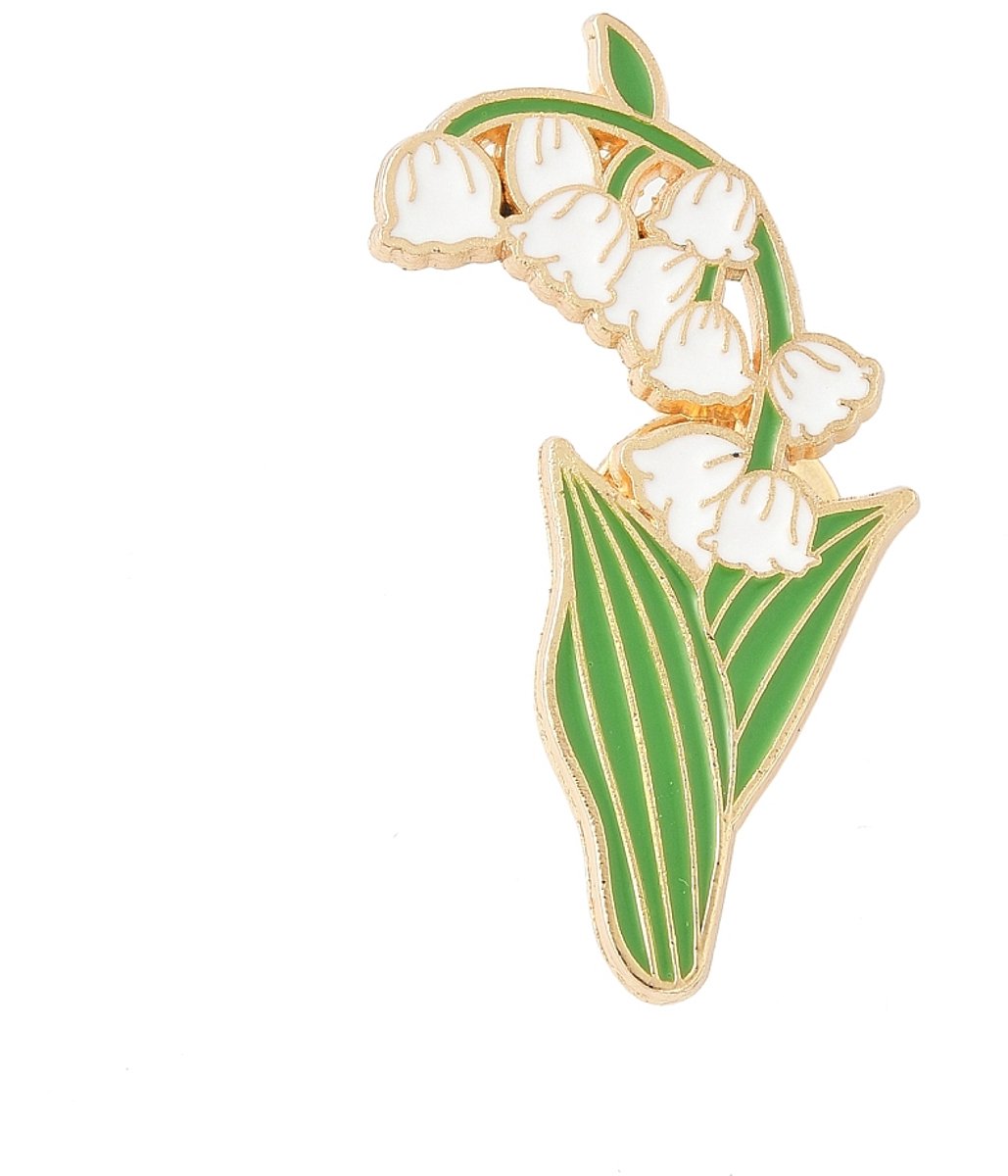 Pin sneeuwklokje, witte bloemen, emaille pin, broche, kledingspeld