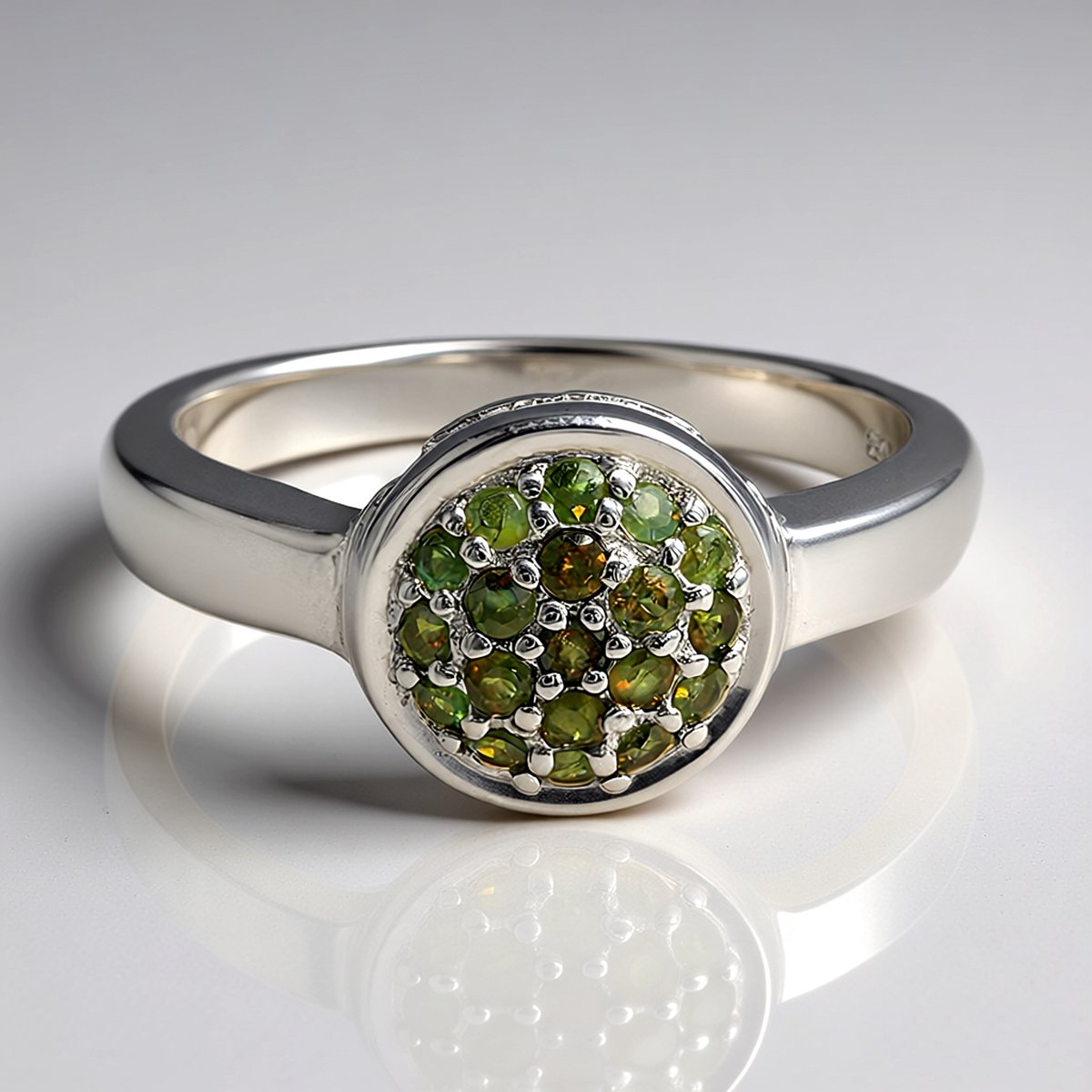 Cavill - Zilveren Ring met 19 Indiase Alexandrieten - 925 Sterling Zilver - 0,37 ct Pave Zetting - Elegante, Ronde Steen - Moderne Damesring