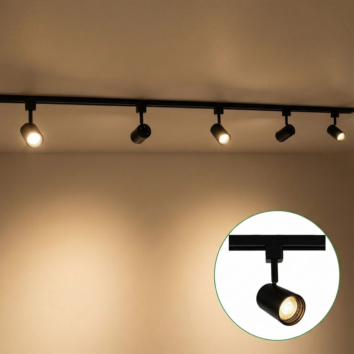 LED 1-fase Rails | Zwart | 3 meter | Dimbaar | Incl. 5x railspots