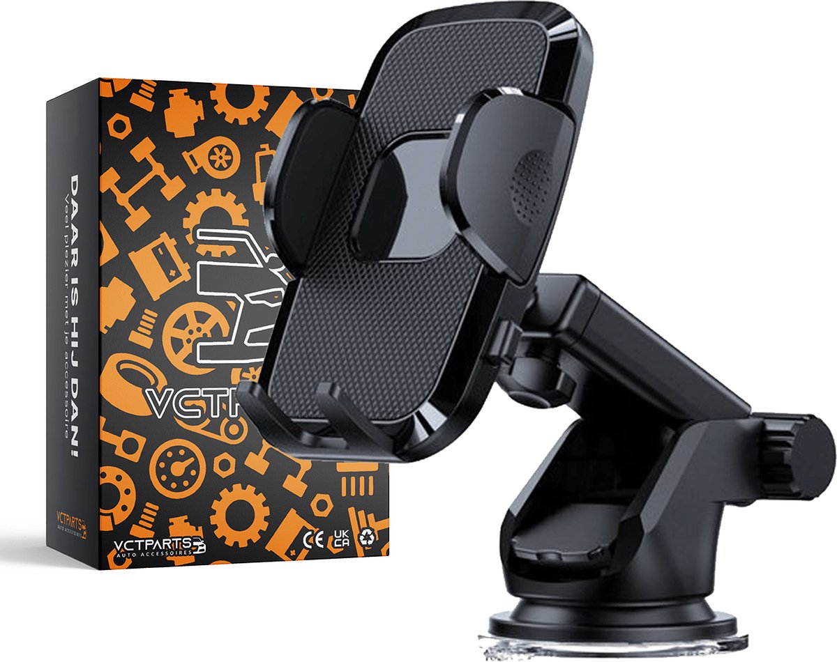 VCTparts® Auto Telefoonhouder met Telescopisch Uitschuifbare Arm voor Dashboard en Voorruit Zwart