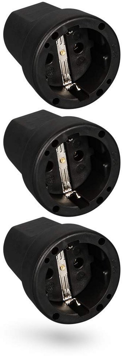 Rubberen Geaarde Koppeling met Knikbescherming - 3x Zwart, 250V, 16A, IP20