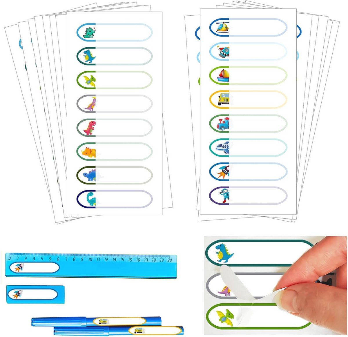 Waterdichte gepersonaliseerde naamstickers voor kinderen - 128 stuks
