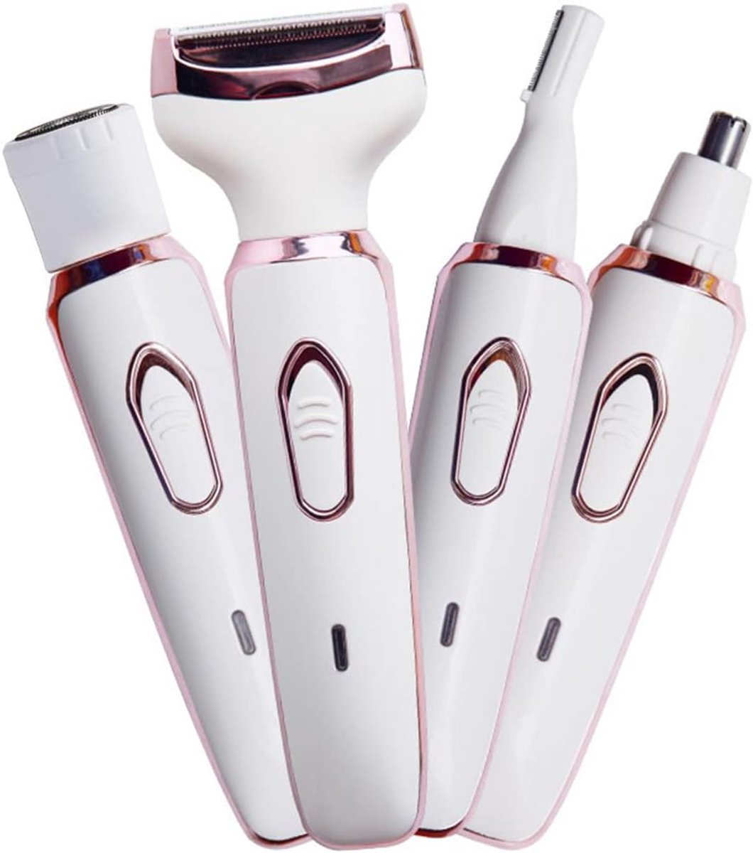 Daity Een pijnloze - oplaadbare - draagbare 4-in-1 scheerset voor vrouwen - inclusief trimmers voor gezicht - neushaar - wenkbrauwen - baard - armen - benen - oksels en bikinilijn (wit).