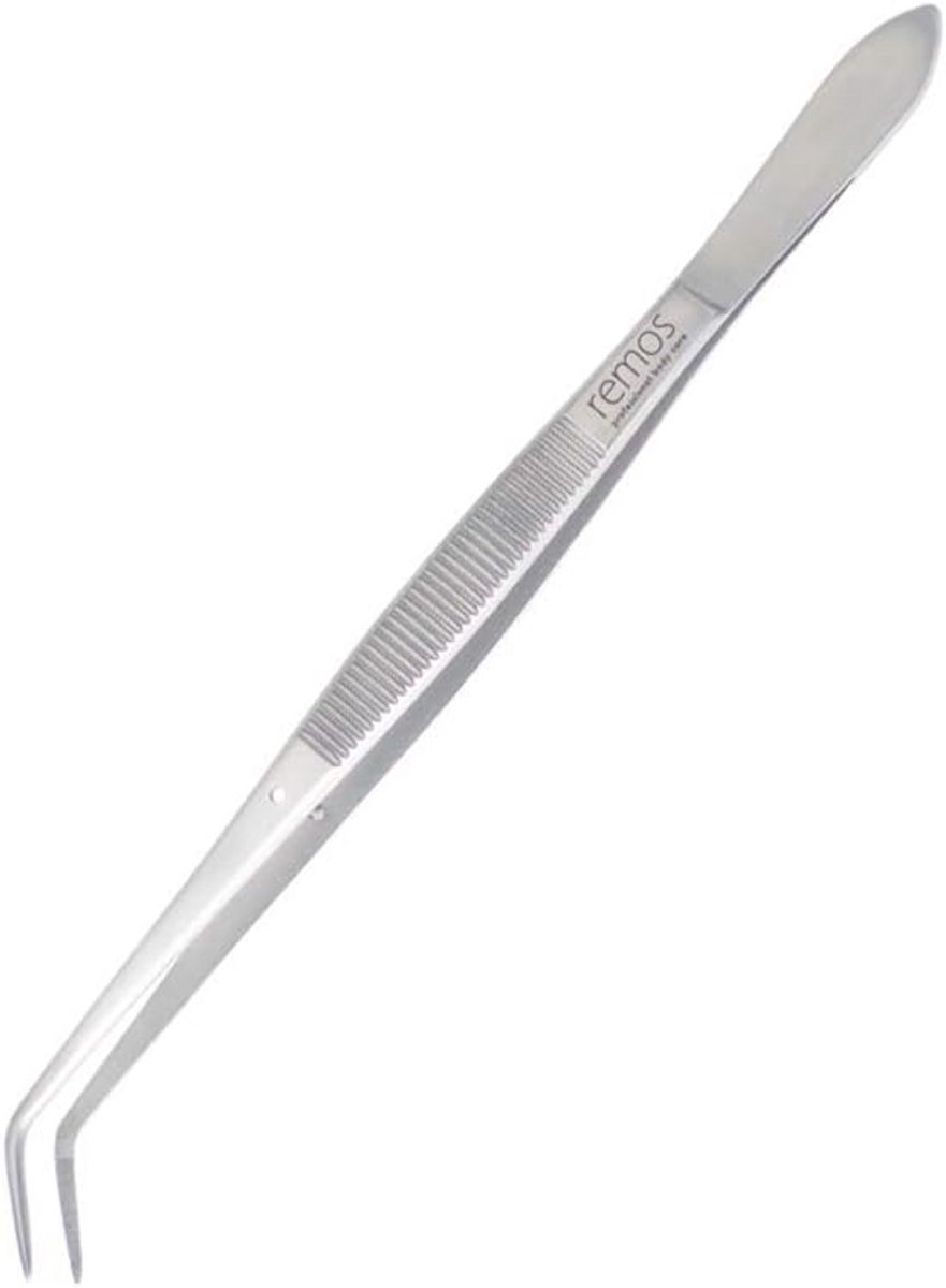 Professionele Pincet met Gebogen Punt en Geribbeld Grijpvlak - 16 cm